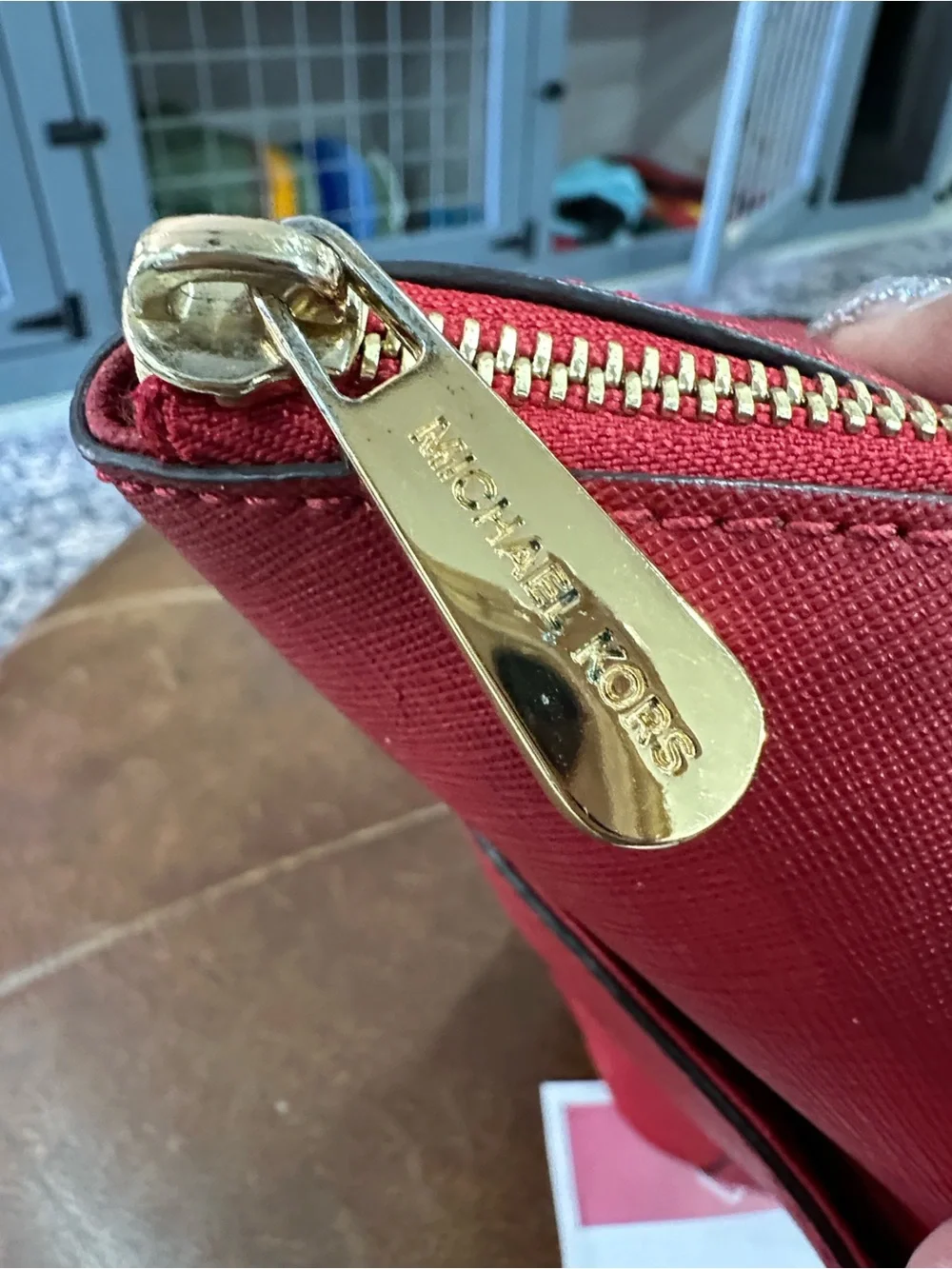 Michael Kors Red Saffiano Tote with Gold MK Charm